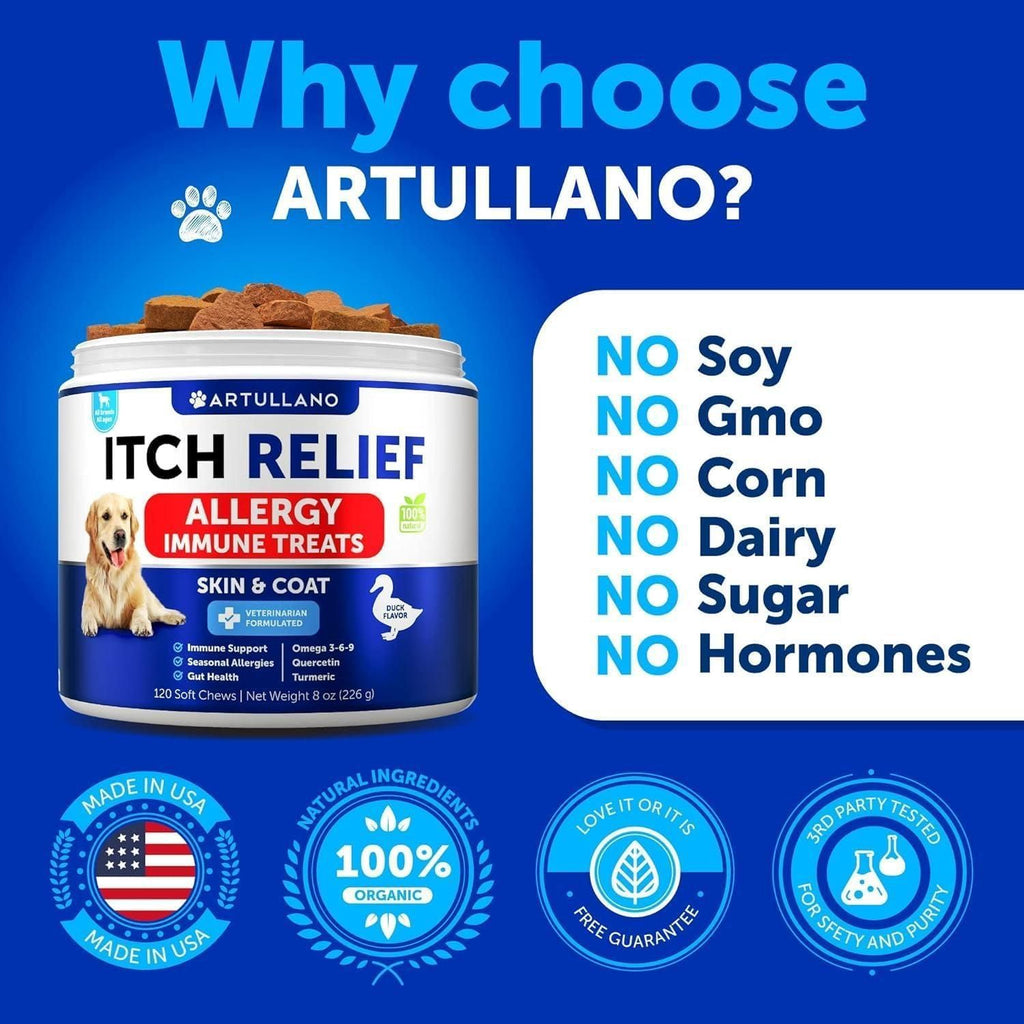 Allergy and immune chews bottle detail skin and coat support for dogs