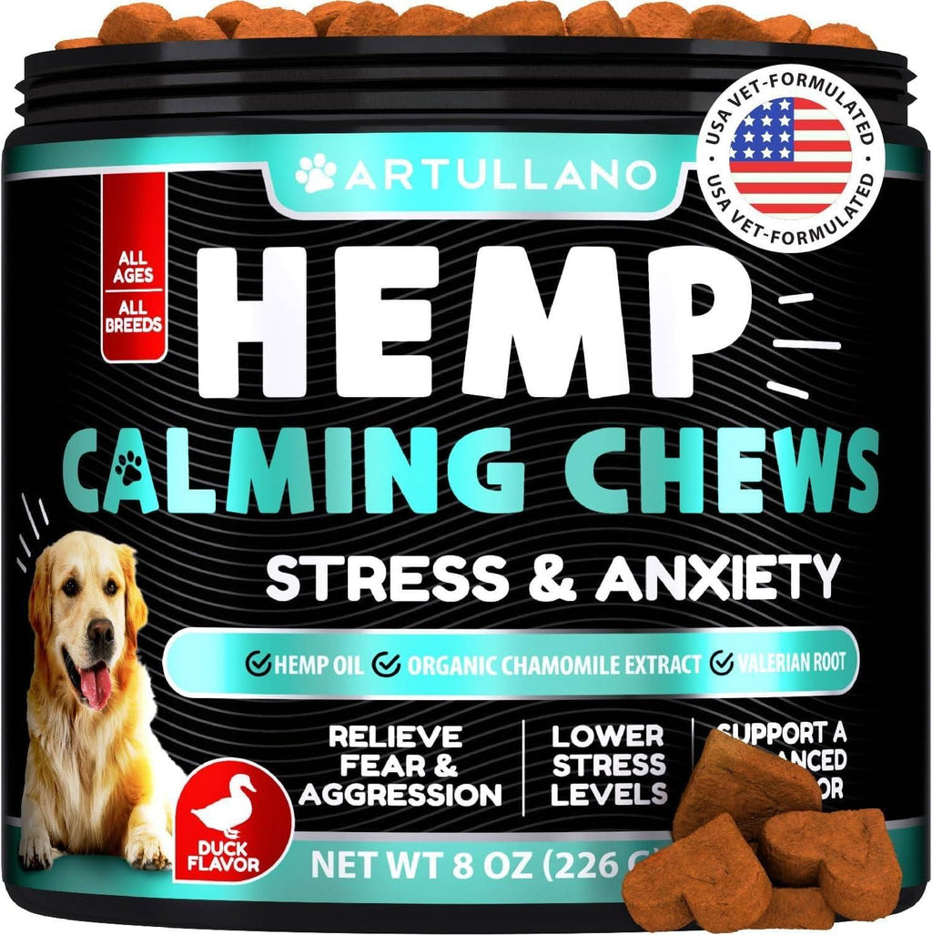 Melatonin calming chews for dogs front label supplement bottle