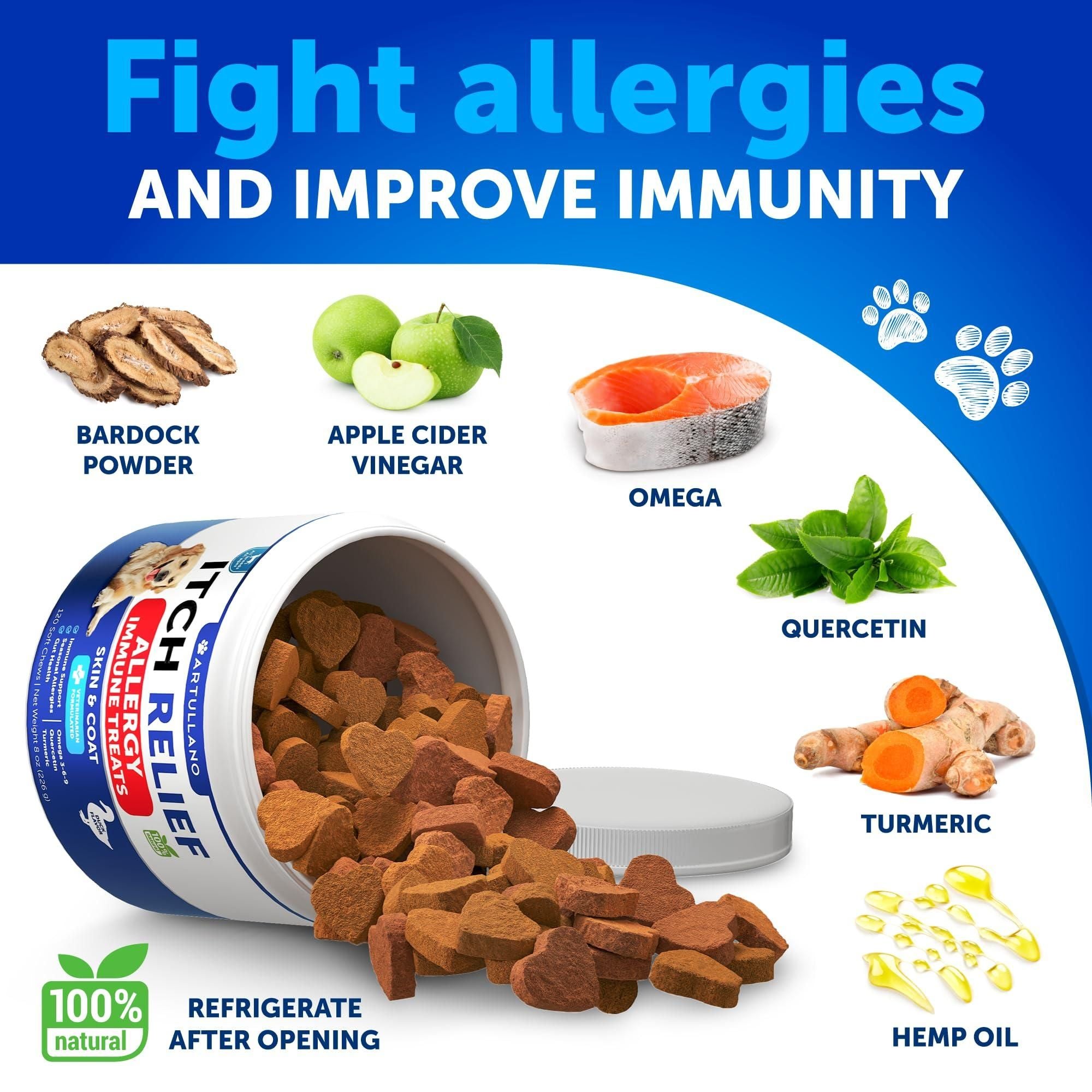 Dog with allergy and immune chews seasonal itch relief supplement