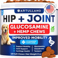 Hip and joint chews for dogs front label glucosamine supplement bottle