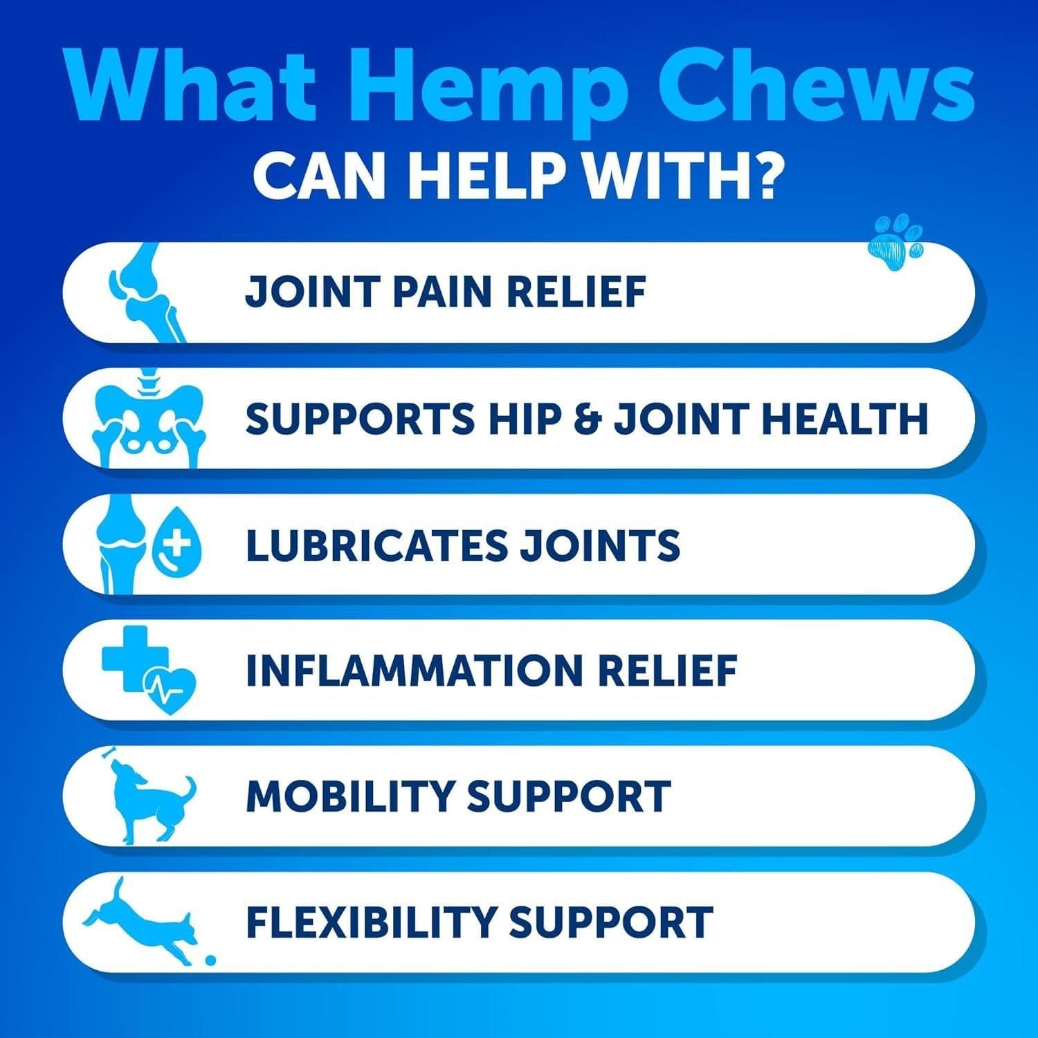 Hip and joint chews back label with ingredients panel and dosage guide