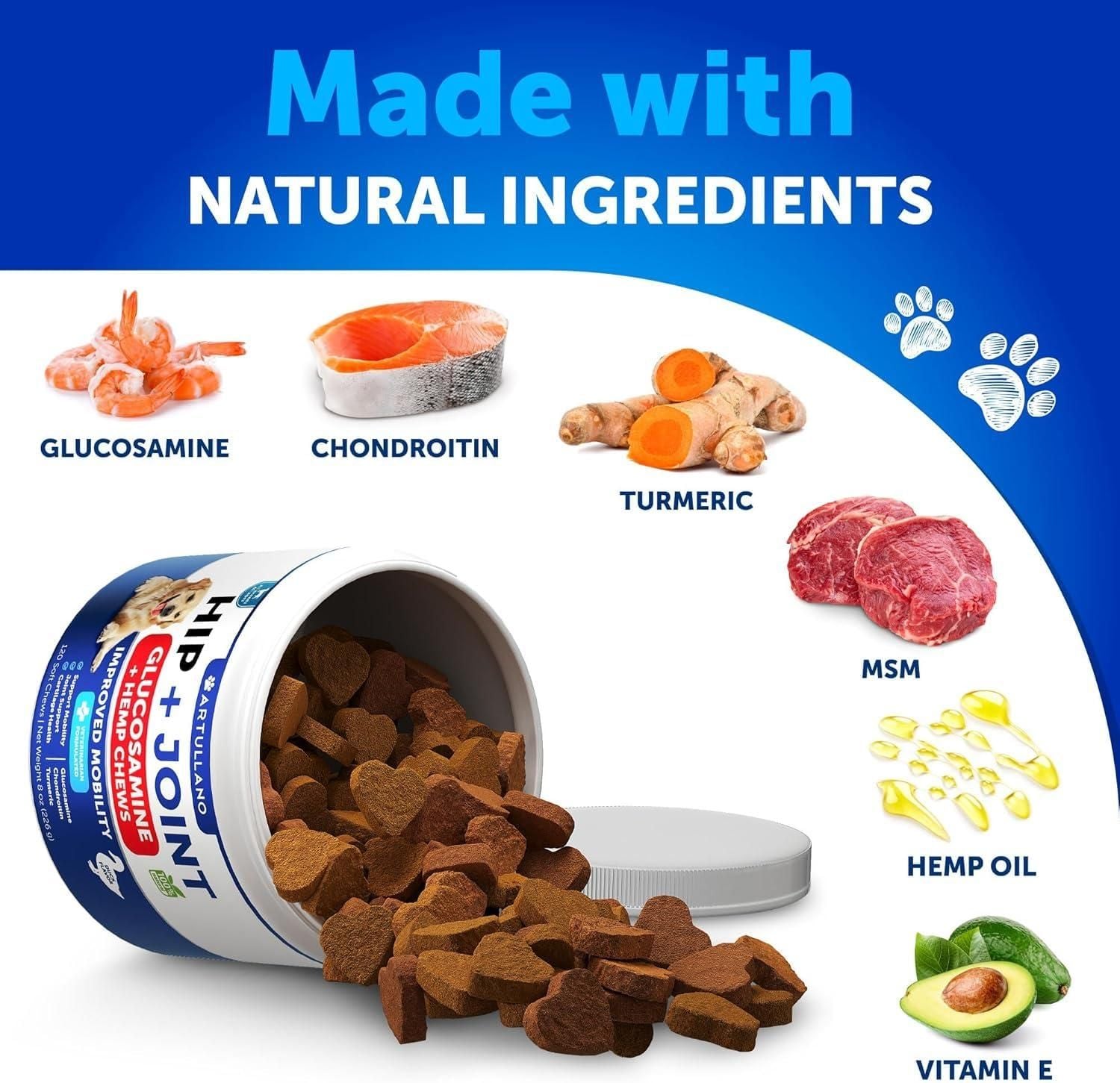 Dog with hip and joint chews advanced mobility support supplement
